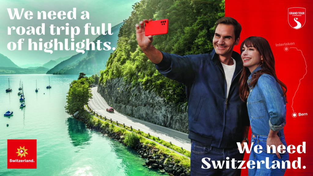 What are Anne Hathaway and Roger Federer busy doing? Getting enamoured by Swiss nature